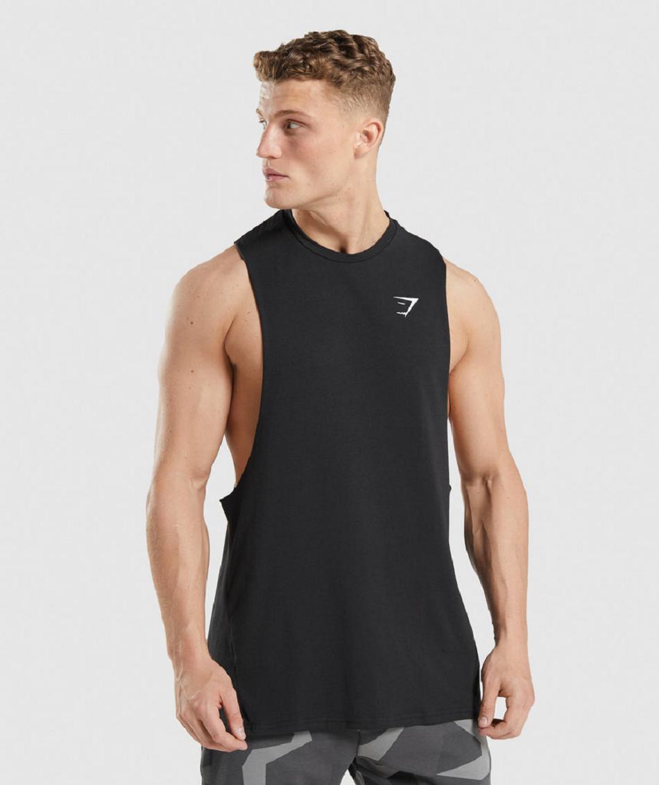 Podkoszulki Męskie Gymshark Critical 2.0 Drop Arm Czarne | PL 4059JPQ